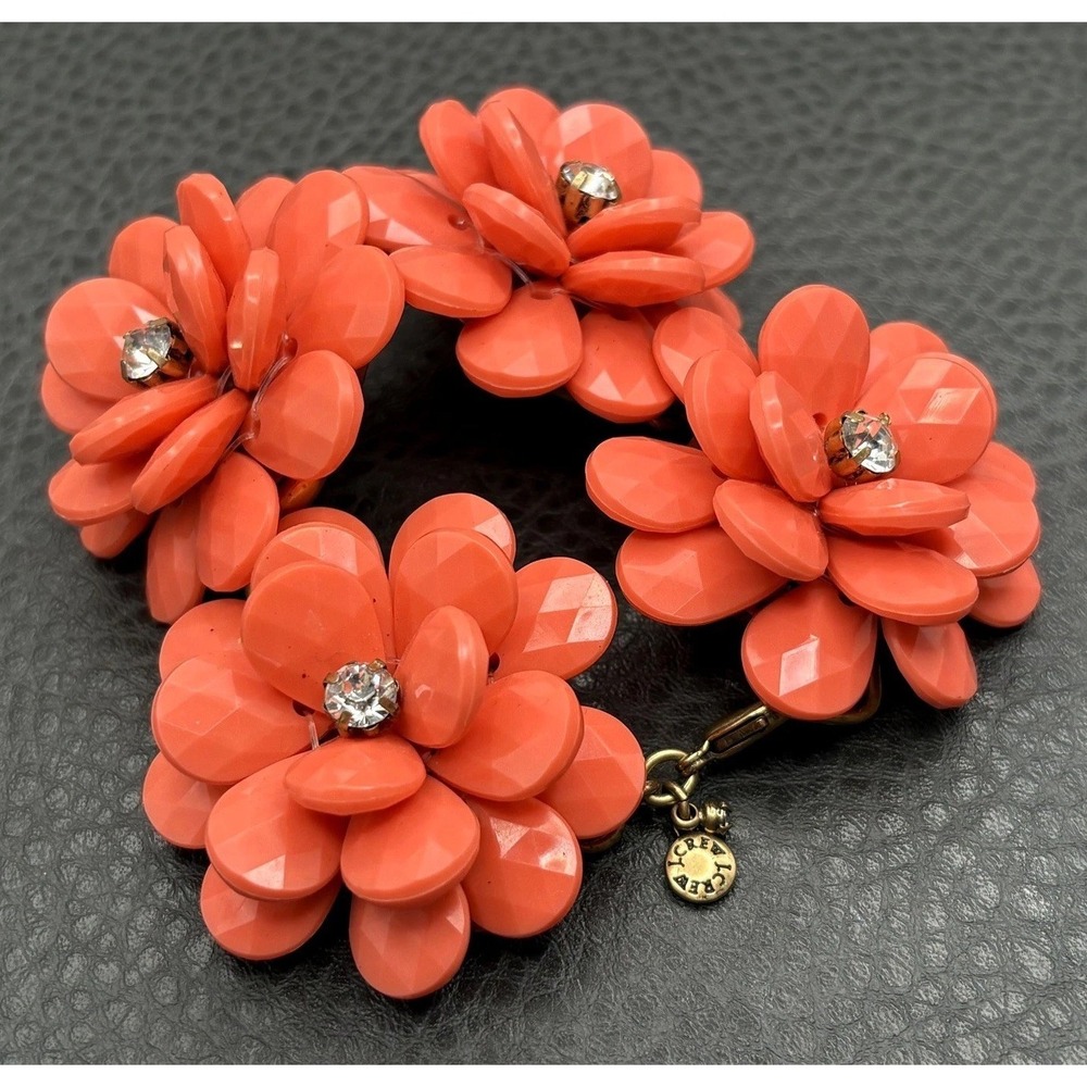 VTG JCrew Faux Coral Faceted Bead Flower Bracelet Brass Tone Chunky Statement